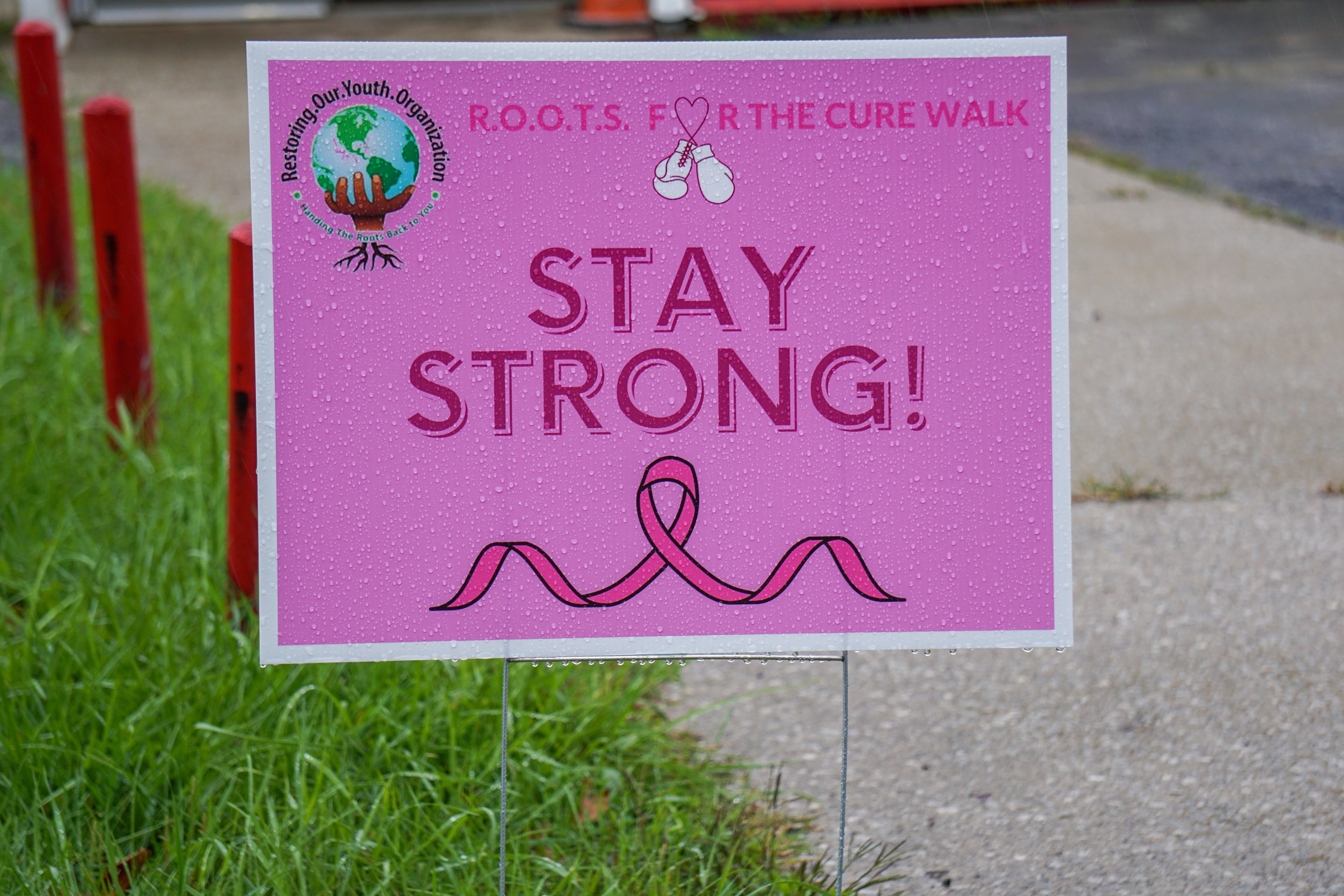 Stay Strong — R.O.O.T.S for the Cure Walk sign